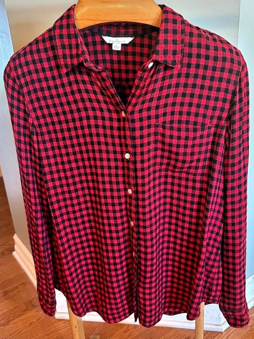 L.L. Bean Signature Red Black Buffalo Plaid Flannel Button Down Shirt